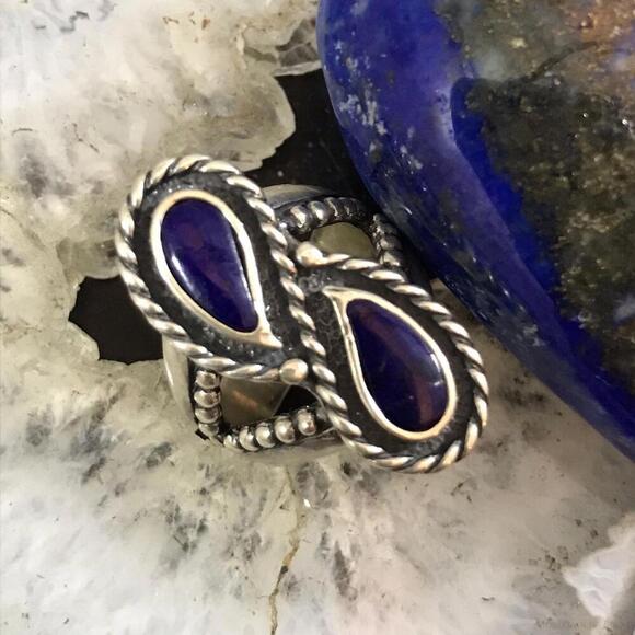 Carolyn Pollack Sterling 2 Curved Pear Lapis Decorated Ring Size 6 For Women - Picture 1 of 10